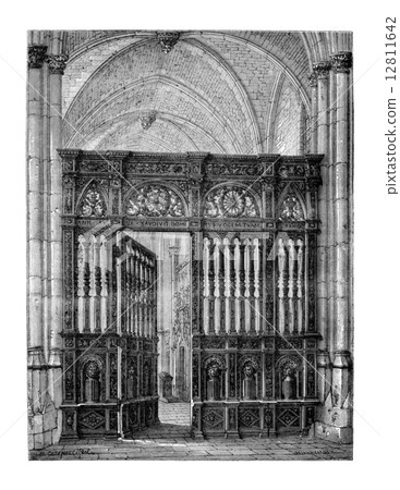 Closing of the choir (oak) of the Cathedral of Lisieux. - Drawin 12811642
