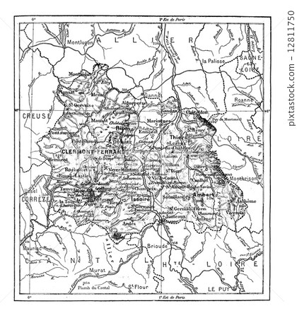 Department of Puy-de-dome, France, vintage engraving. 12811750
