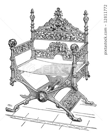 Bronze Faldstool, vintage engraving Bronze Faldstool, vintage engraving 12811772