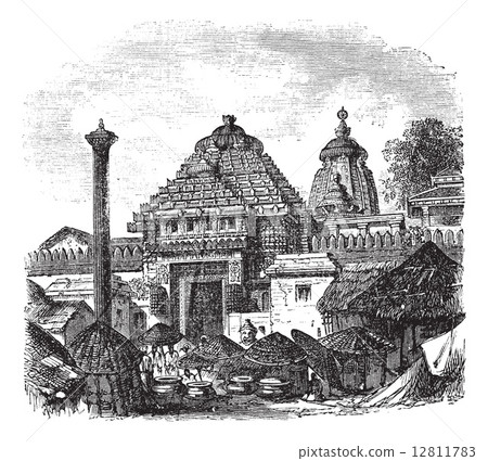 Jagannath temple in Puri Odisha India vintage engraving Jagannath temple in Puri Odisha India vintage engraving 12811783
