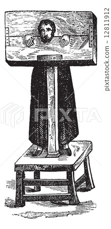 Pillory, after an ancient engraving, vintage engraving. Pillory, after an ancient engraving, vintage engraving. 12811912