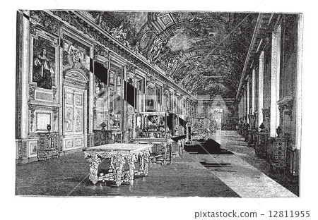 Apollo Gallery at Louvre Museum in Paris France vintage engravin 12811955