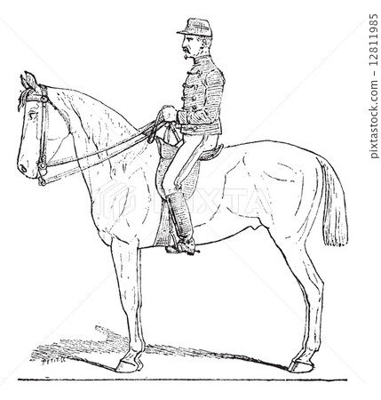 Position of the Cavalier, vintage engraving. Position of the Cavalier, vintage engraving. 12811985