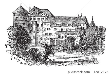 Stuttgart, the former palace, vintage engraving. Stuttgart, the former palace, vintage engraving. 12812176