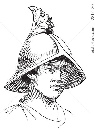 Carlovingian helmet of galea vintage engraving Carlovingian helmet of galea vintage engraving 12812180