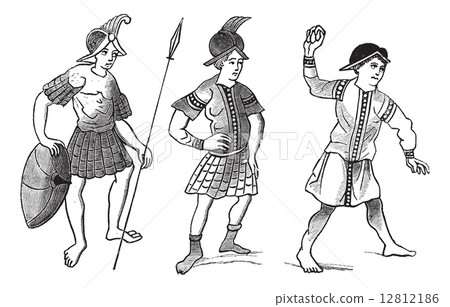 The Face-simile of three Gallo-roman soldiers vintage engraving The Face-simile of three Gallo-roman soldiers vintage engraving 12812186