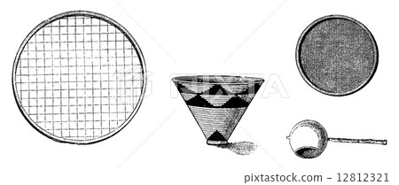 Utensils from Bie in Angola in Southern Africa, vintage engravin 12812321
