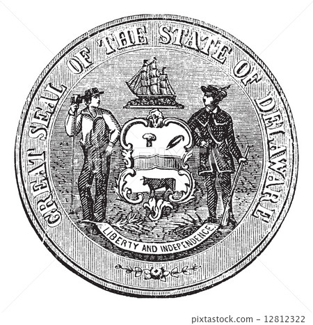 Coat of Arms or Seal of Delaware, USA, vintage engraving 12812322