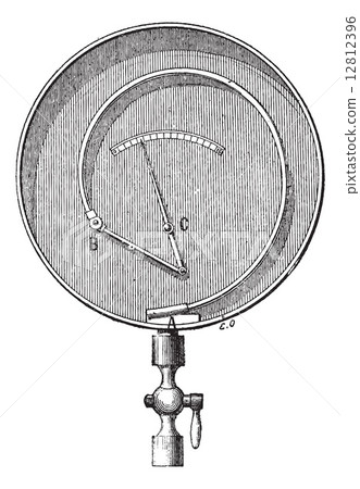 Bourdon Pressure Gauge, vintage engraving Bourdon Pressure Gauge, vintage engraving 12812396