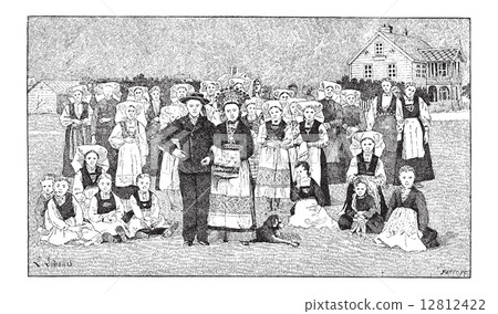 Norwegians, vintage engraving 12812422