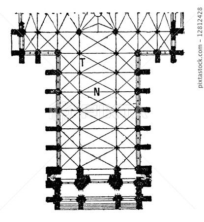 Floor Plan Of The Nave Of The Amiens Cathedral Stock