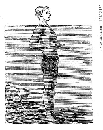 Breaststroke, First Position, vintage engraved illustration 12812581
