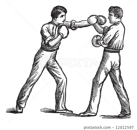 Two Boxers boxing vintage engraving Two Boxers boxing vintage engraving 12812597