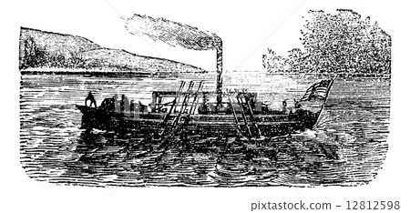 The Steam Boat, experiment, by John Fitch, USA, 1786, vintage e The Steam Boat, experiment, by John Fitch, USA, 1786, vintage e 12812598