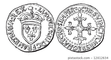 Coin Currency, Louis XIII of France, vintage engraving 12812634