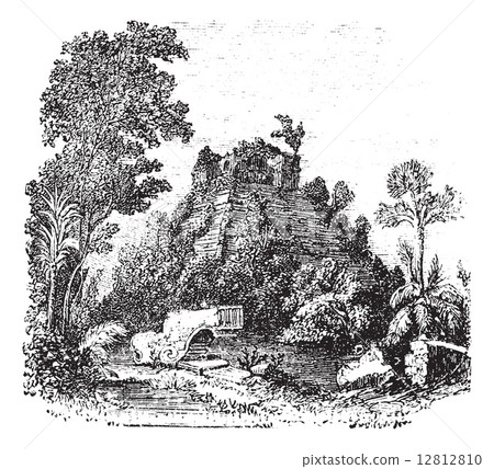The castillo at Chichen Itza vintage engraving The castillo at Chichen Itza vintage engraving 12812810