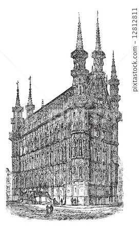 Town Hall of Leuven Belgium vintage engraving Town Hall of Leuven Belgium vintage engraving 12812811