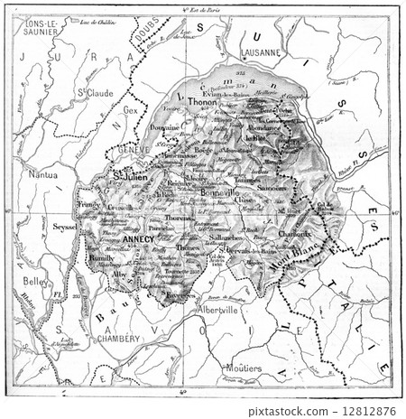 Map of Department of Haute-Savoie vintage engraving Map of Department of Haute-Savoie vintage engraving 12812876