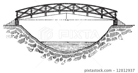 Footbridge, vintage engraving. Footbridge, vintage engraving. 12812937