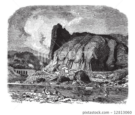The basalts of Prades (Haute-Loire), vintage engraving. The basalts of Prades (Haute-Loire), vintage engraving. 12813060