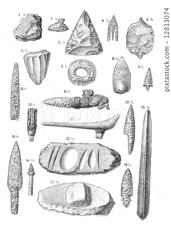 Flint, vintage engraving. 12813074