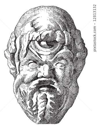 Ancient Theatrical Mask, vintage engraving 12813132