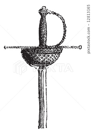 Rapier isolated on white, vintage engraving. 12813165