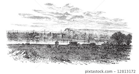 Newhaven in East Sussex, England, UK, vintage engraved illustrat 12813172