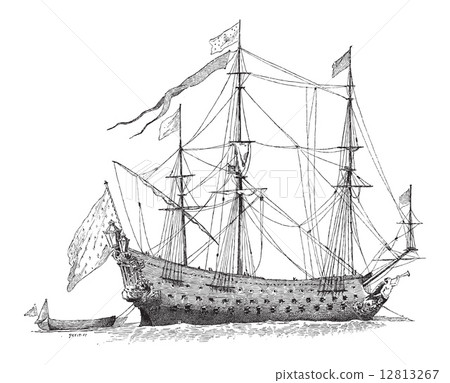 The Soleil-Royal, French Ship, vintage engraving 12813267