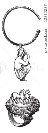 Antique Egyptian jewellery depicting a horse ring with hearts an 12813287