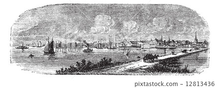 Norfolk in England, UK, vintage engraved illustration 12813436