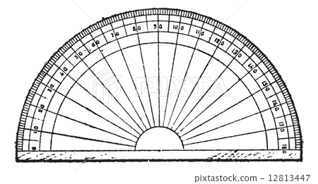 Protractor isolated on white, vintage engraving. 12813447