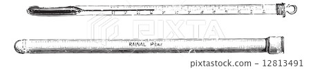 Medical thermometer and maximum case, vintage engraving. Medical thermometer and maximum case, vintage engraving. 12813491