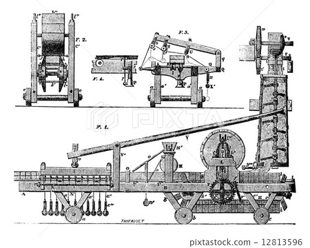 Tile machine, vintage engraving. Tile machine, vintage engraving. 12813596