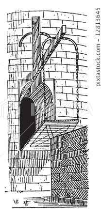 Drawbridge, vintage engraving. 12813645