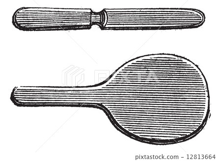 Fig 72. Fishing gear, Knife and pallet to cut the blood, vintage 12813664