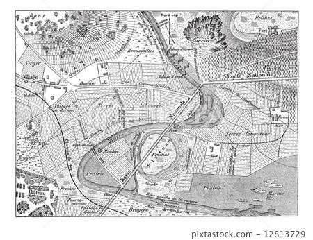 Topographical Map, vintage engraving 12813729