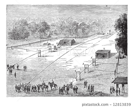 Field of fire (weaponry) vintage engraving 12813839