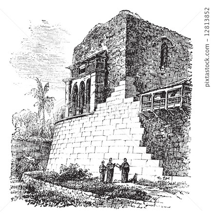 Coricancha or Temple of the Sun, in Cusco, Peru, vintage engravi 12813852