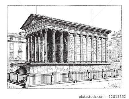 Maison Carree, in Nimes, Languedoc-Roussillon, France, vintage e Maison Carree, in Nimes, Languedoc-Roussillon, France, vintage e 12813862