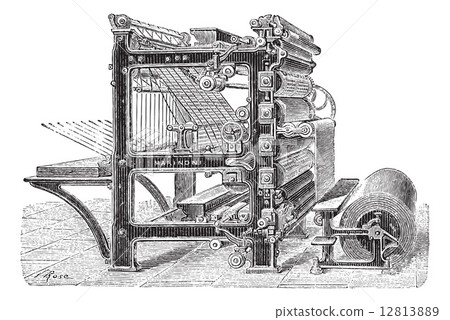 Marinoni Rotary printing press vintage engraving 12813889
