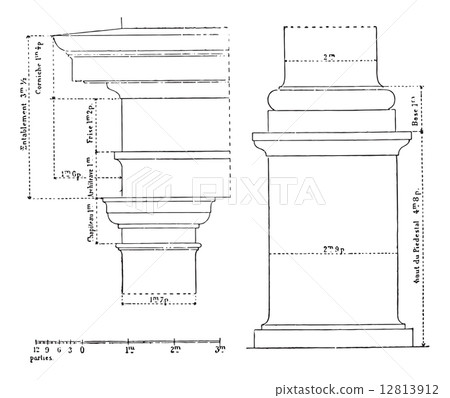 Tuscan order, vintage engraving. Tuscan order, vintage engraving. 12813912