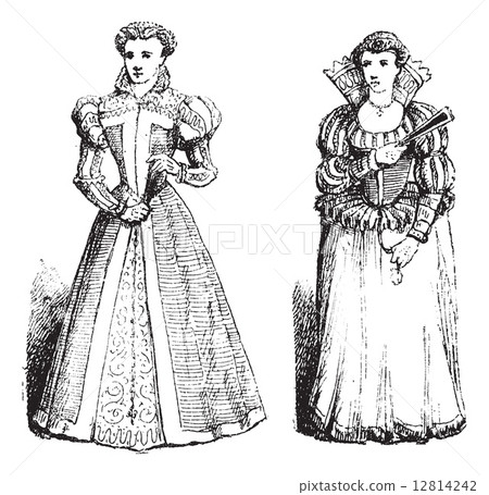 Farthingale, vintage engraving 12814242