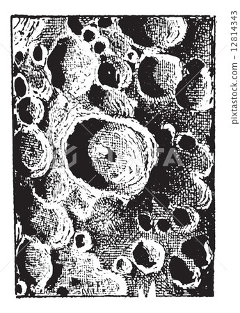 Moon of tycho crater, vintage engraving. 12814343