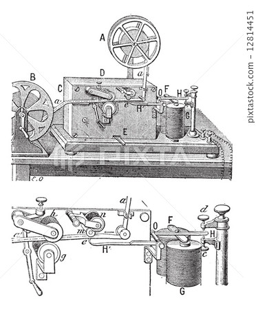 Telegraph, Morse apparatus, vintage engraving. 12814451