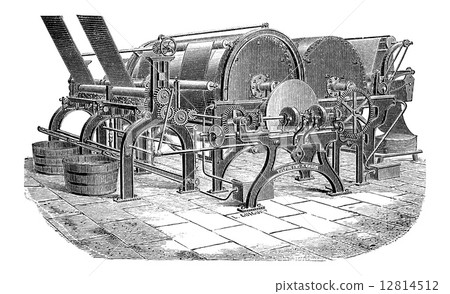 Paper Machine with Drying Cylinders, vintage engraving 12814512