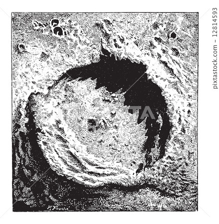 Surface of the Moon, Copernicus Impact Crater, vintage engraving 12814593
