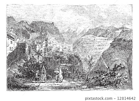 Deir el Qamar in Lebanon, vintage engraving 12814642