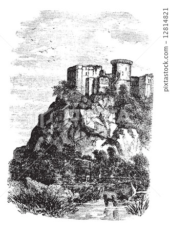 Falaise Castle in Normandy, France, vintage engraving 12814821