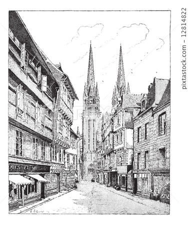 Quimper Cathedral in France vintage engraving 12814822